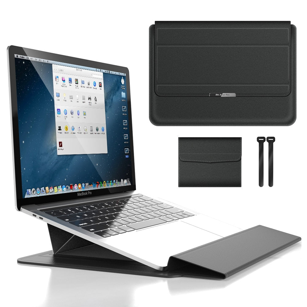 Versatile 3-in-1 laptop sleeve for tech organization, waterproof & shockproof protection on the go.