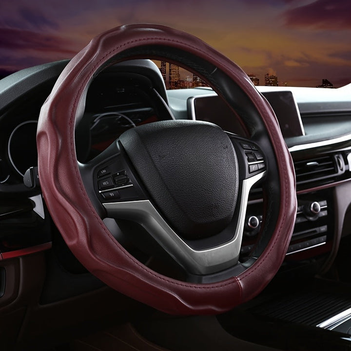 Non-slip PU leather steering wheel cover provides a comfortable and secure grip for drivers.