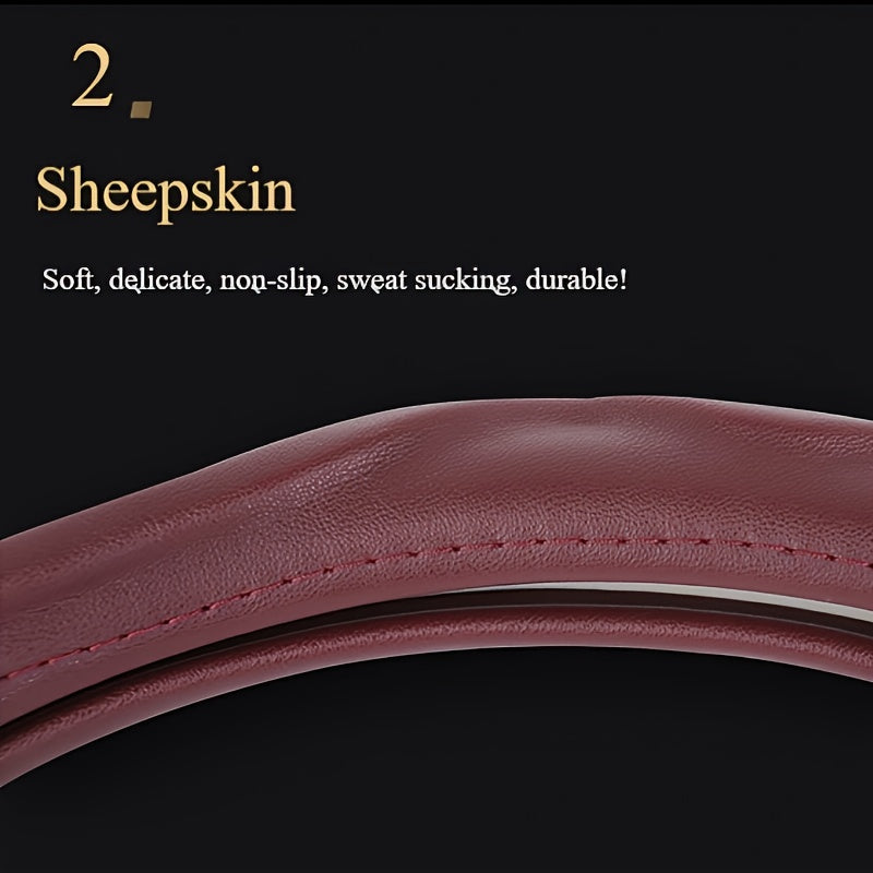 Stylish car accessory: PU leather steering wheel cover with non-slip grip for auto interior.