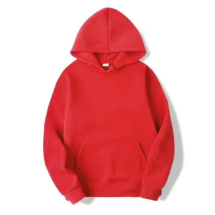 Back view of a stylish unisex hoodie. Versatile long-sleeve pullover sweatshirt for everyday casual wear.