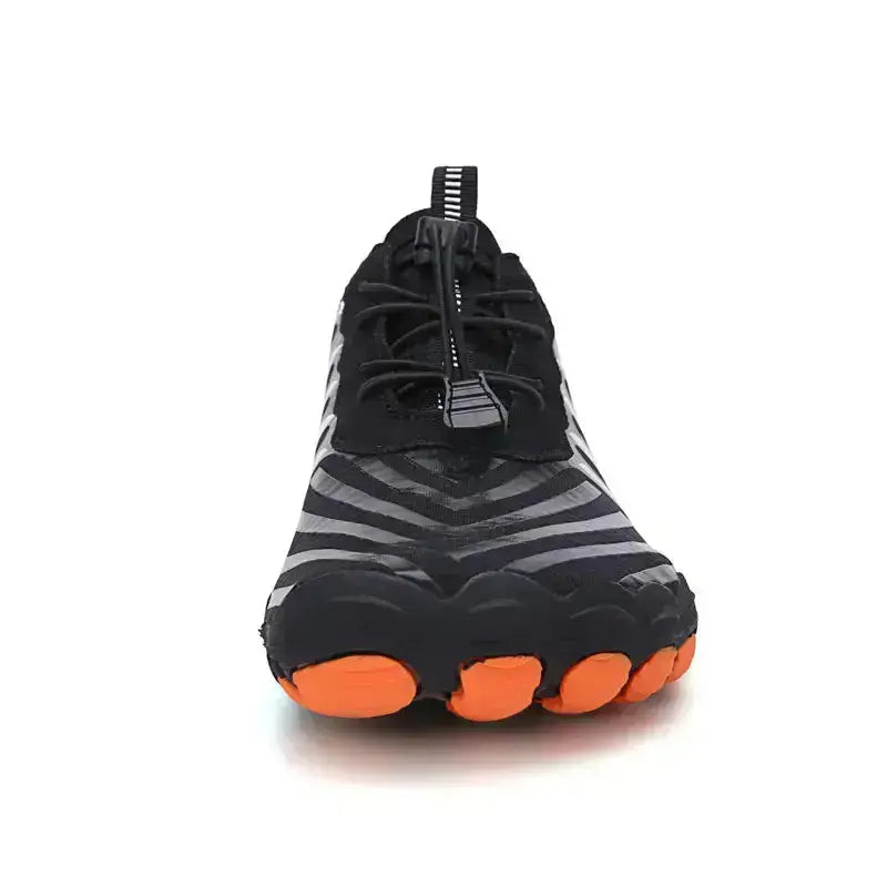 Unisex quick-lace walking shoes, wide toe box, flexible sole for natural movement.