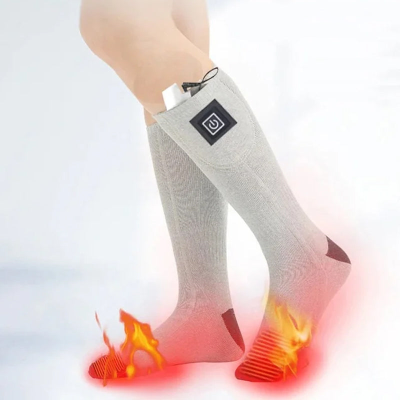 Unisex rechargeable heated socks for winter warmth & comfort.