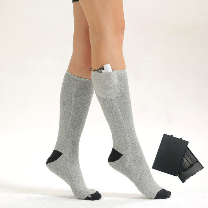 Versatile rechargeable heated socks for skiing, hiking, or just staying cozy at home.