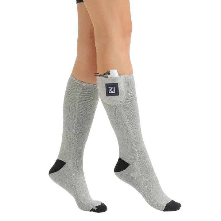 Rechargeable heated socks provide long-lasting warmth for outdoor activities.