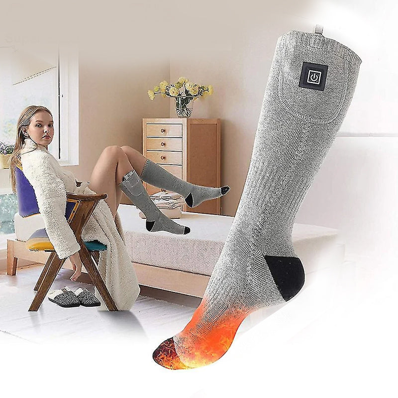 Durable heated hiking socks, rechargeable for cold weather adventures.