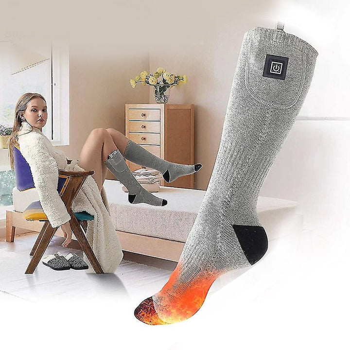 Durable heated hiking socks, rechargeable for cold weather adventures.