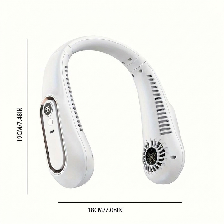 Wearable, portable neck fan with USB recharge for personal cooling. Enjoy hands-free relief anywhere, anytime.