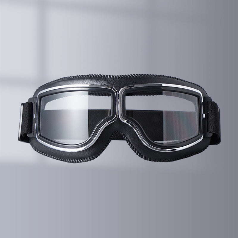 Unisex retro aviator motorcycle goggles, over-glasses, foldable for wind & dust protection.