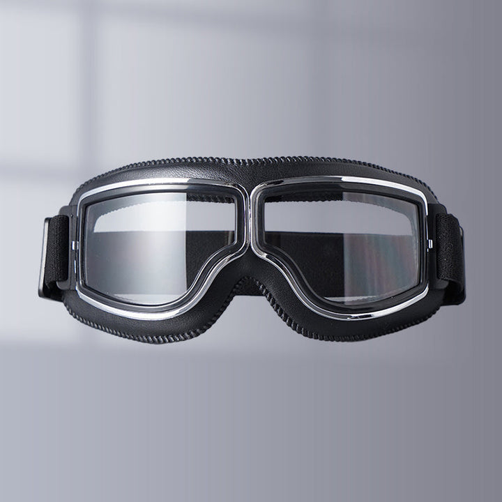 Unisex retro aviator motorcycle goggles, over-glasses, foldable for wind & dust protection.