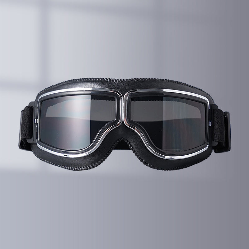 Unisex retro aviator motorcycle goggles, foldable OTG design for all outdoor enthusiasts.