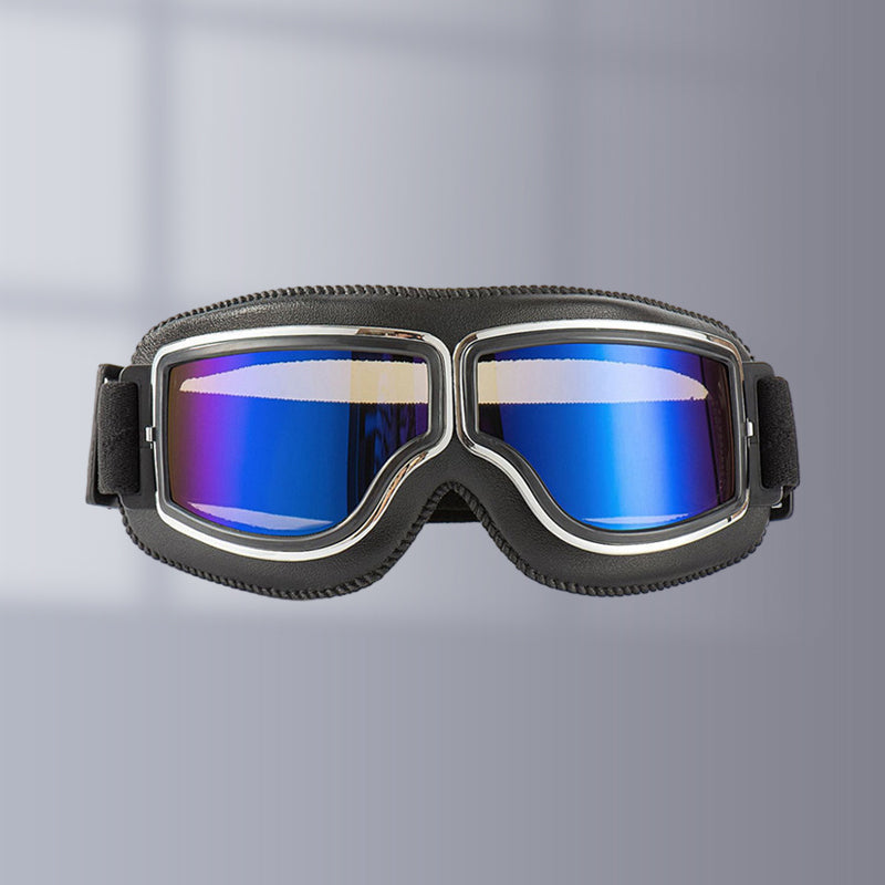 Vintage style foldable aviator motorcycle goggles, protective over-glasses eyewear for riders.