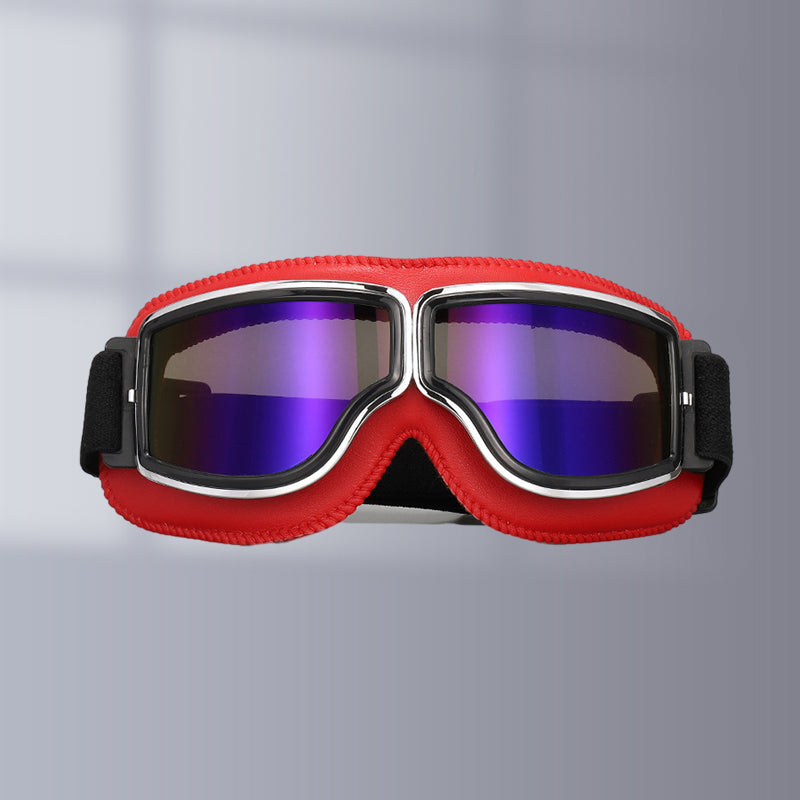 All-weather retro aviator goggles, foldable OTG for motorcycle, cycling, skiing, and sports.