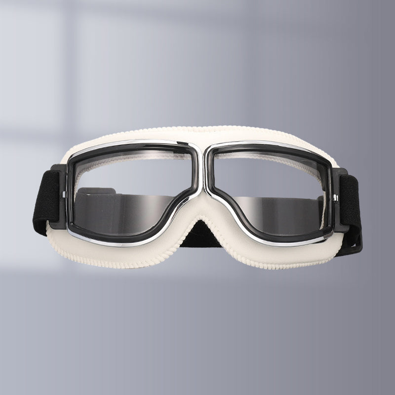 Sporty retro aviator motorcycle goggles, foldable and over-glasses for stylish protection.