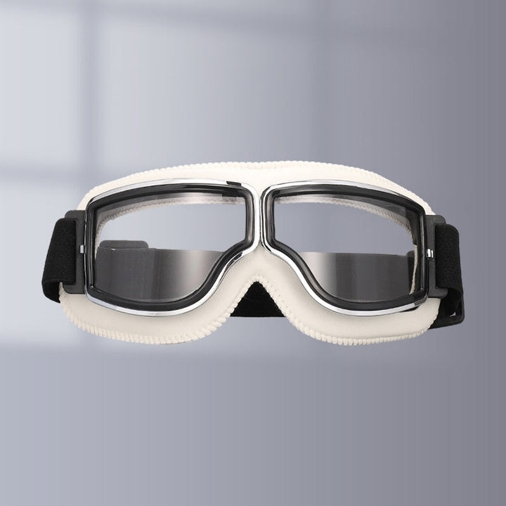 Sporty retro aviator motorcycle goggles, foldable and over-glasses for stylish protection.
