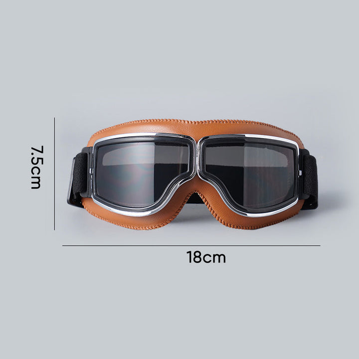 Vintage style aviator motorcycle goggles, foldable OTG design for protective riding.