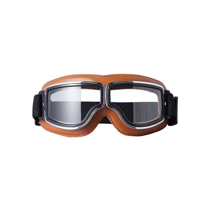 Comfortable over-glasses retro aviator goggles, foldable design for motorcycle & outdoor adventures.