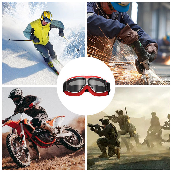 Stylish vintage aviator motorcycle goggles, OTG foldable protective eyewear for adventure.