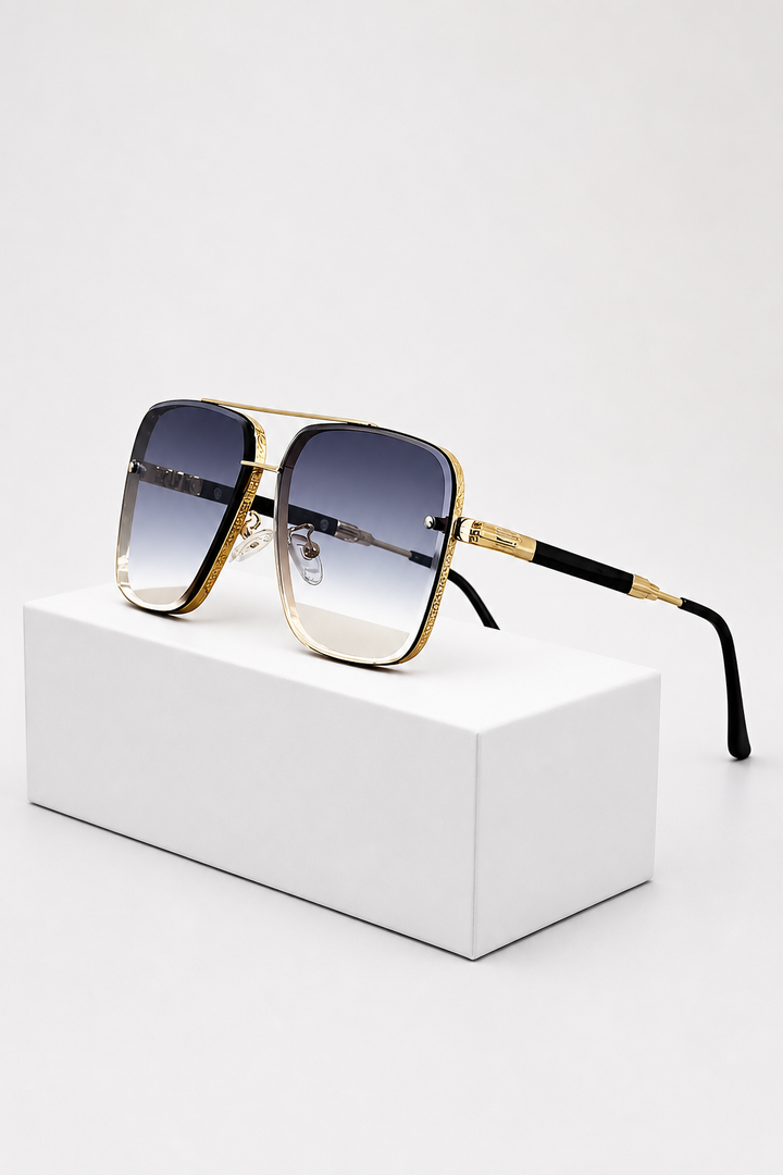 Protective UV400 gradient lens aviator sunglasses with a stylish gold retro frame, unisex.