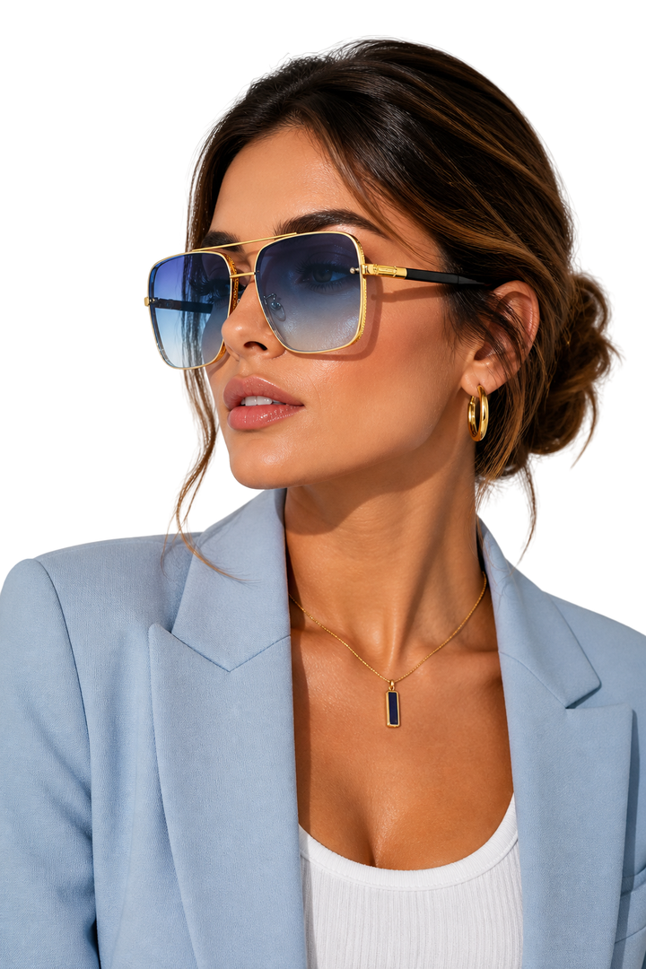 Fashionable gold aviator sunglasses, retro style, with UV400 gradient lenses for all genders.