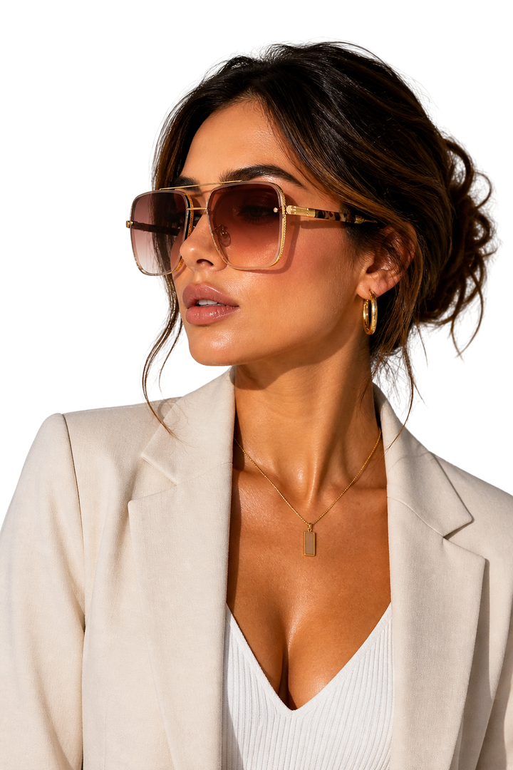 Gold frame retro aviator sunglasses, unisex accessory, providing UV400 gradient eye protection.