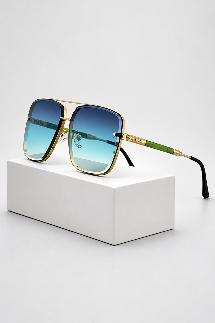 Retro gold frame aviator sunglasses with UV400 gradient lenses, perfect for any gender.