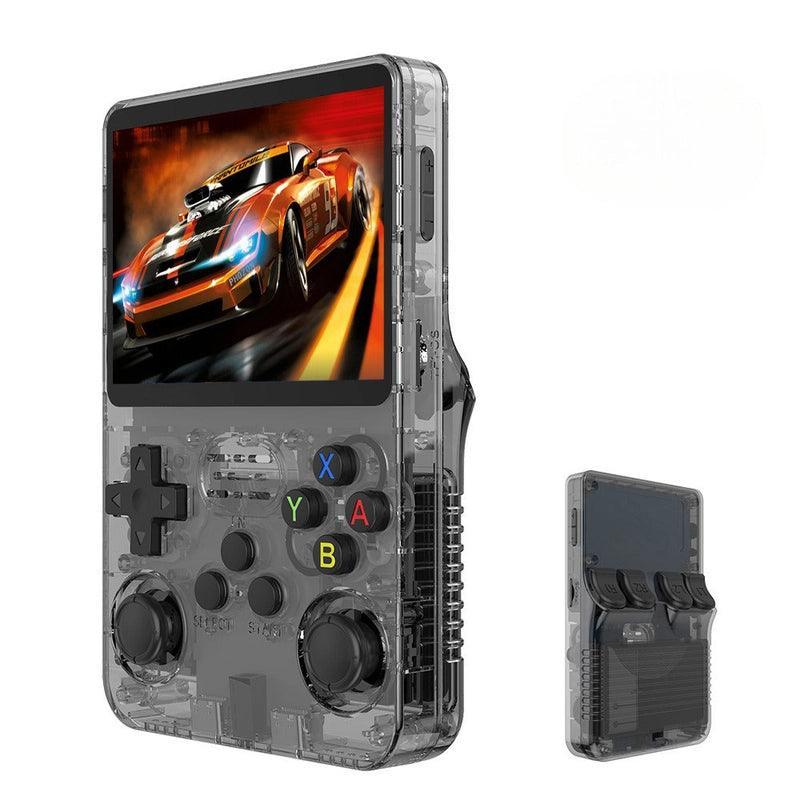 Retro gaming console with HD display, USB charging, and pre-loaded classic games for gamers.