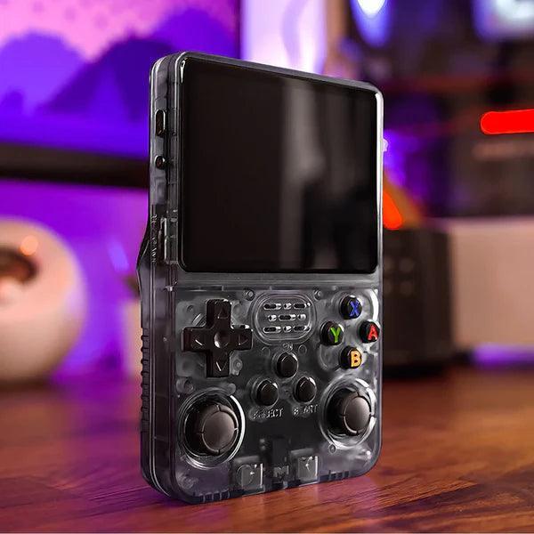 Retro handheld gaming console with an HD display, ergonomic design for comfortable, long play sessions.