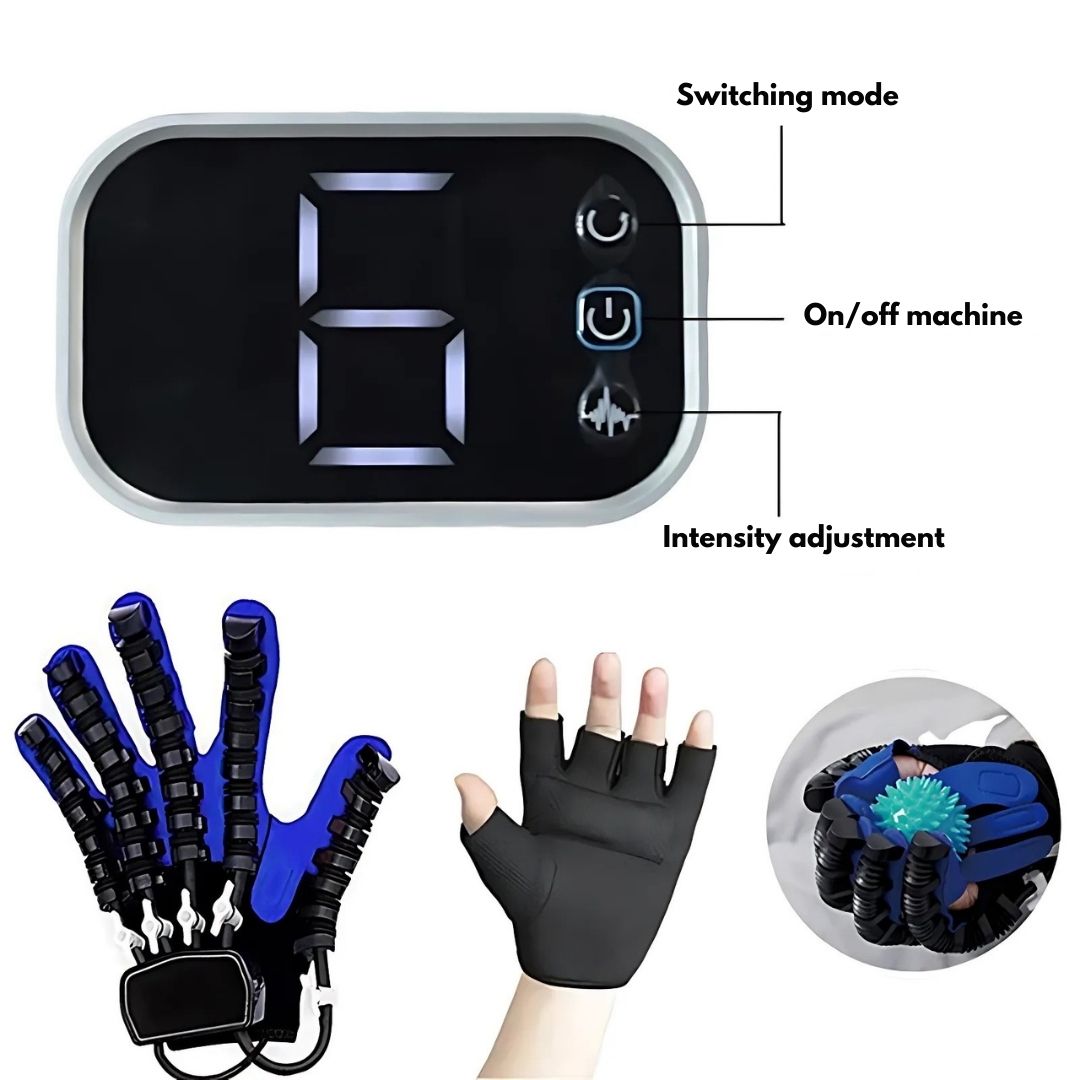Portable robotic hand therapy gloves, ideal for home-based stroke recovery and occupational therapy.