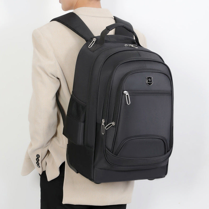 Practical rolling laptop backpack, designed for easy travel & organization with multiple compartments.