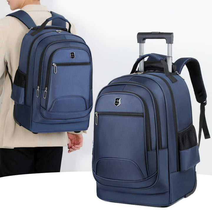 Multi-functional rolling travel backpack, easily converts from wheeled luggage to a shoulder bag.