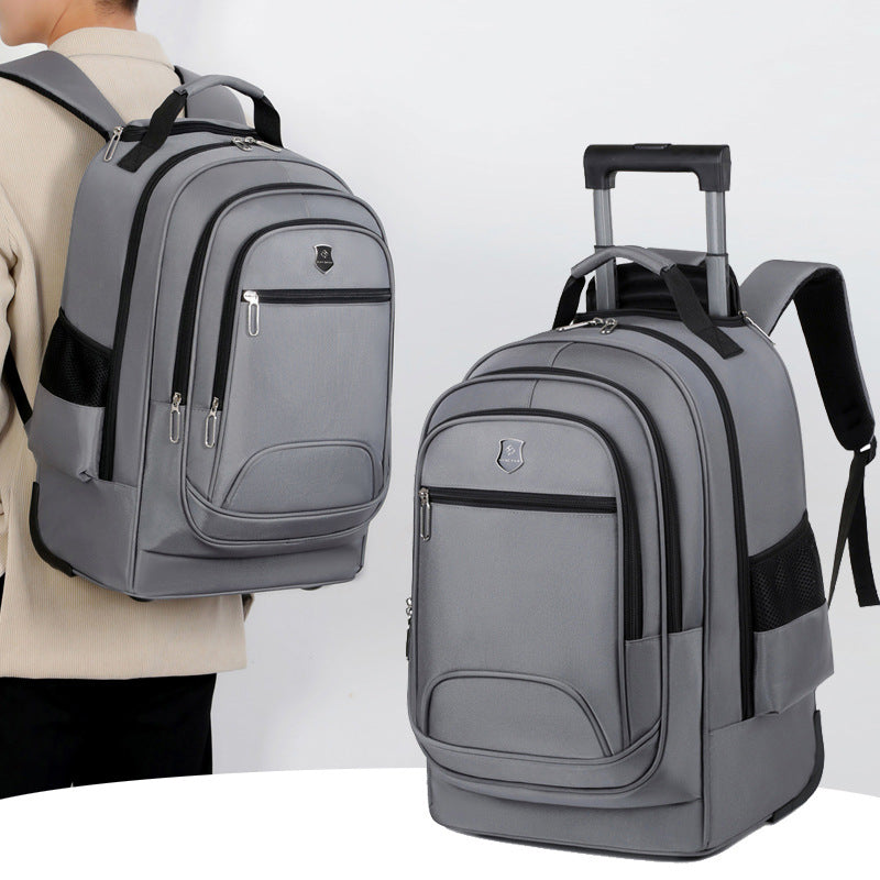 Spacious one-size rolling travel backpack with smooth-gliding wheels & a comfortable back panel.