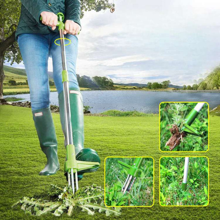 Ergonomic RootRipper weed puller, durable outdoor tool for effortless garden weeding.