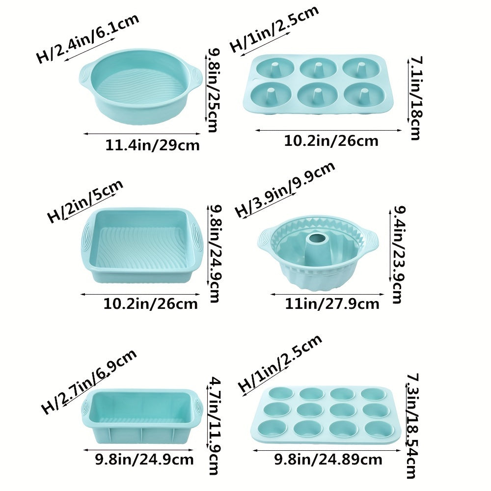 Flexible silicone muffin pan included in a complete bakeware set. Food safe & easy clean kitchen tool for baking.