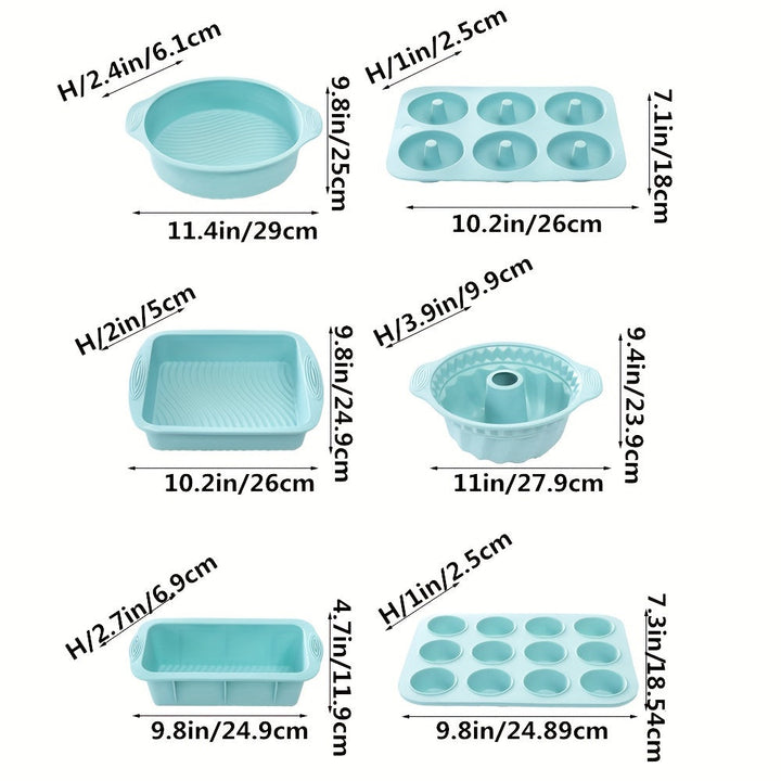 Flexible silicone muffin pan included in a complete bakeware set. Food safe & easy clean kitchen tool for baking.