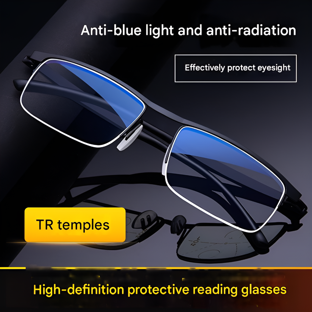 Smart progressive full-rim eyeglasses for unisex multi-distance vision. Ideal as comfortable reading glasses & daily wear.