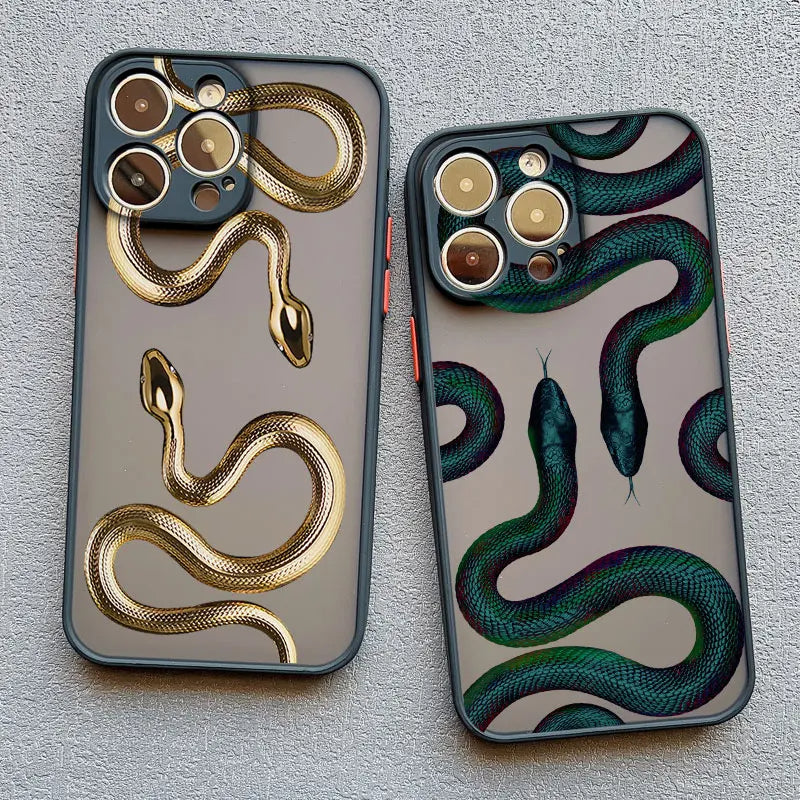 Unisex snake pattern phone case for iPhone, slim & shock-absorbing, offering stylish protection.