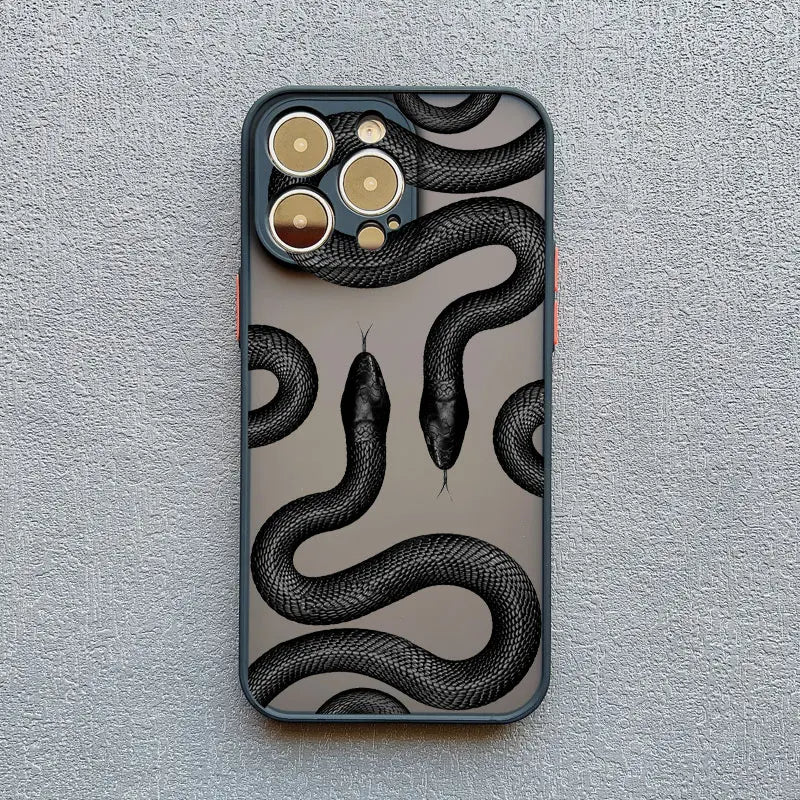 Side view of a slim, protective snake pattern phone case, designed for shock absorption and style.