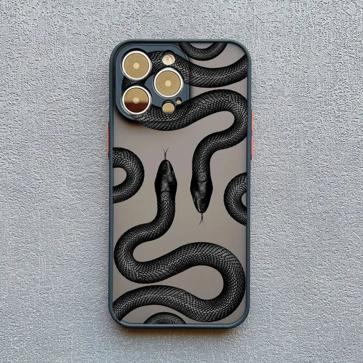 Side view of a slim, protective snake pattern phone case, designed for shock absorption and style.