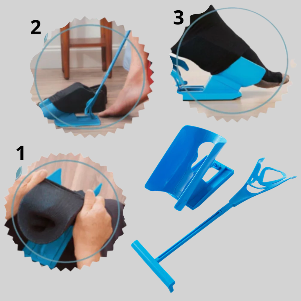 Dressing aid for arthritis & back pain relief. Helps elderly & disabled users independently put on socks.