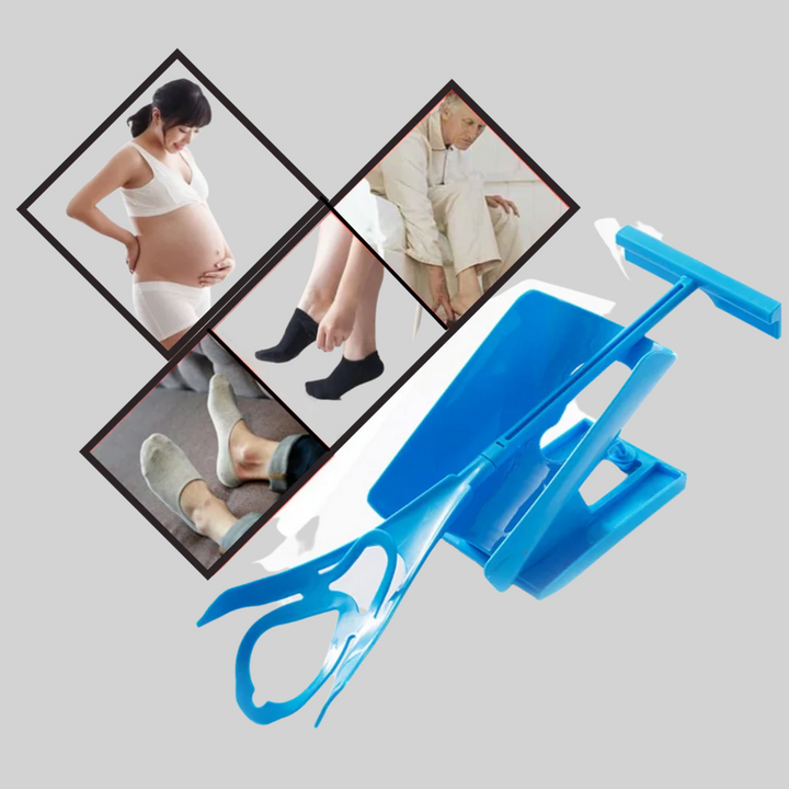Mobility helper promoting independent living. This sock aid device assists with easy sock application for seniors.