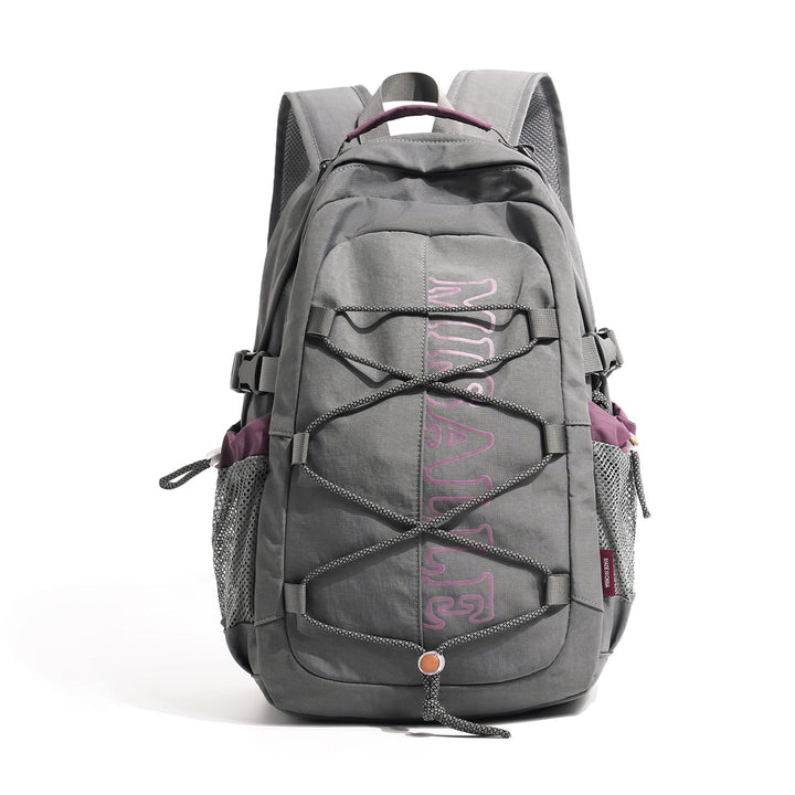 Unisex spacious travel backpack in black, featuring a padded laptop compartment & front bungee for versatile use.