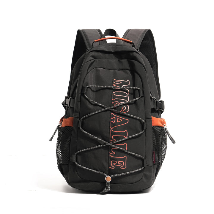 Stylish black commuter backpack with a secure padded laptop sleeve & convenient front bungee, ideal for daily travel.
