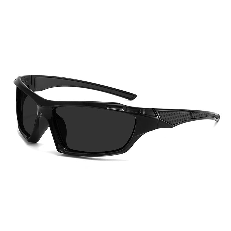 Driving sunglasses: polarized wraparound design, UV400 protection, clear vision on road.