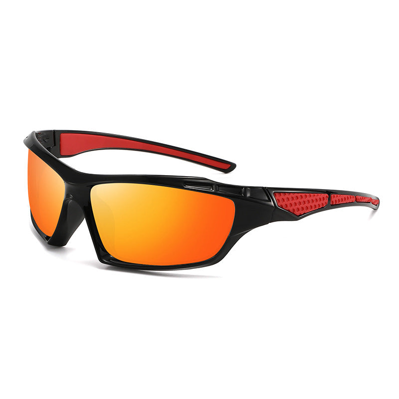 Unisex polarized eyewear for outdoor sports, non-slip, anti-glare, durable polycarbonate.