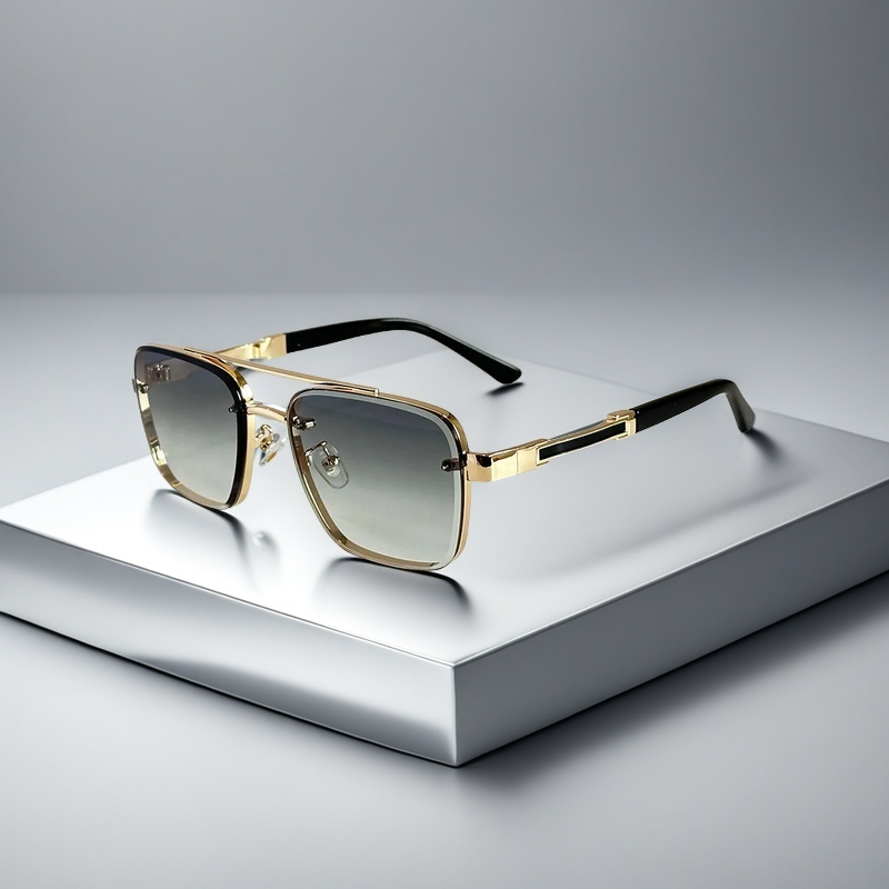 Stylish unisex squared summer sunglasses with a chic gold frame.