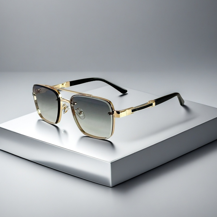 Stylish unisex squared summer sunglasses with a chic gold frame.