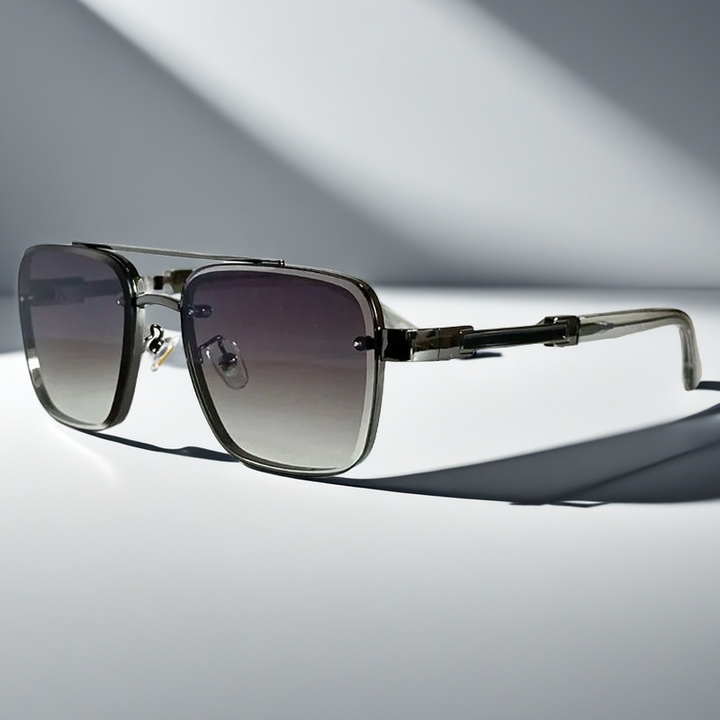 Stylish unisex summer eyewear, squared frame, aviator look, gradient lenses, UV protection.
