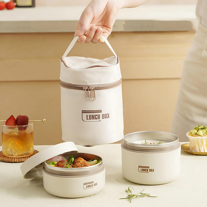 Unisex stainless steel lunch box set, ideal for fresh meals & meal prep. Durable, portable food storage.
