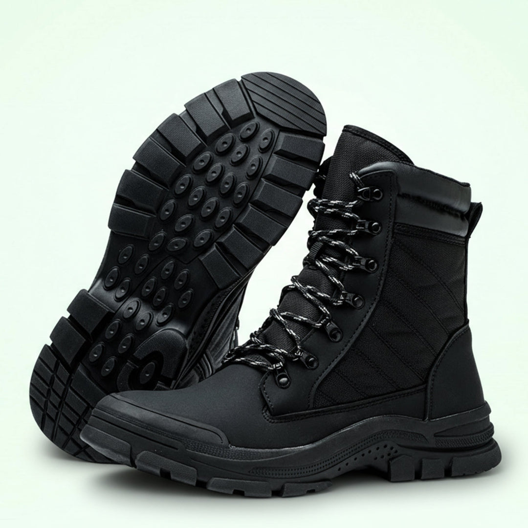 Unisex steel toe safety boots with side zipper, durable & slip-resistant for construction work.
