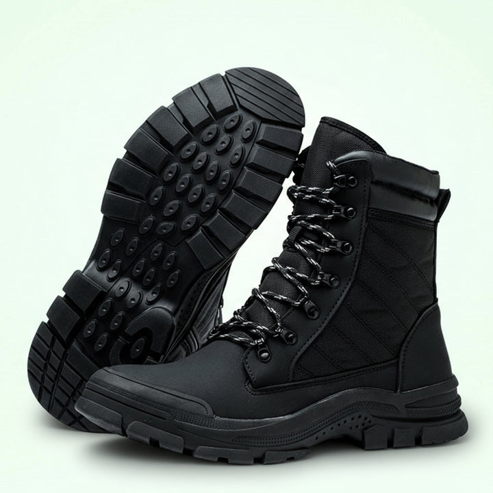 Unisex steel toe safety boots with side zipper, durable & slip-resistant for construction work.